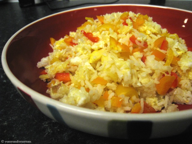 Egg fried rice with multi-coloured peppers